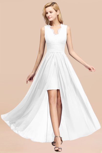 BMbridal Elegant Chiffon Lace Jewel Sleeveless Bridesmaid Dress with Ruffle-BMbridal