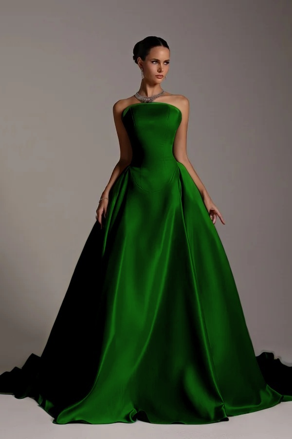 Chic Strapless Sleeveless A Line Long Prom Dress With Pleated