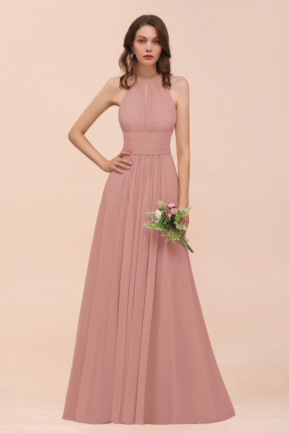 BMbridal Elegant Chiffon Jewel Ruffle Champagne Affordable Bridesmaid Dress Online-BMbridal