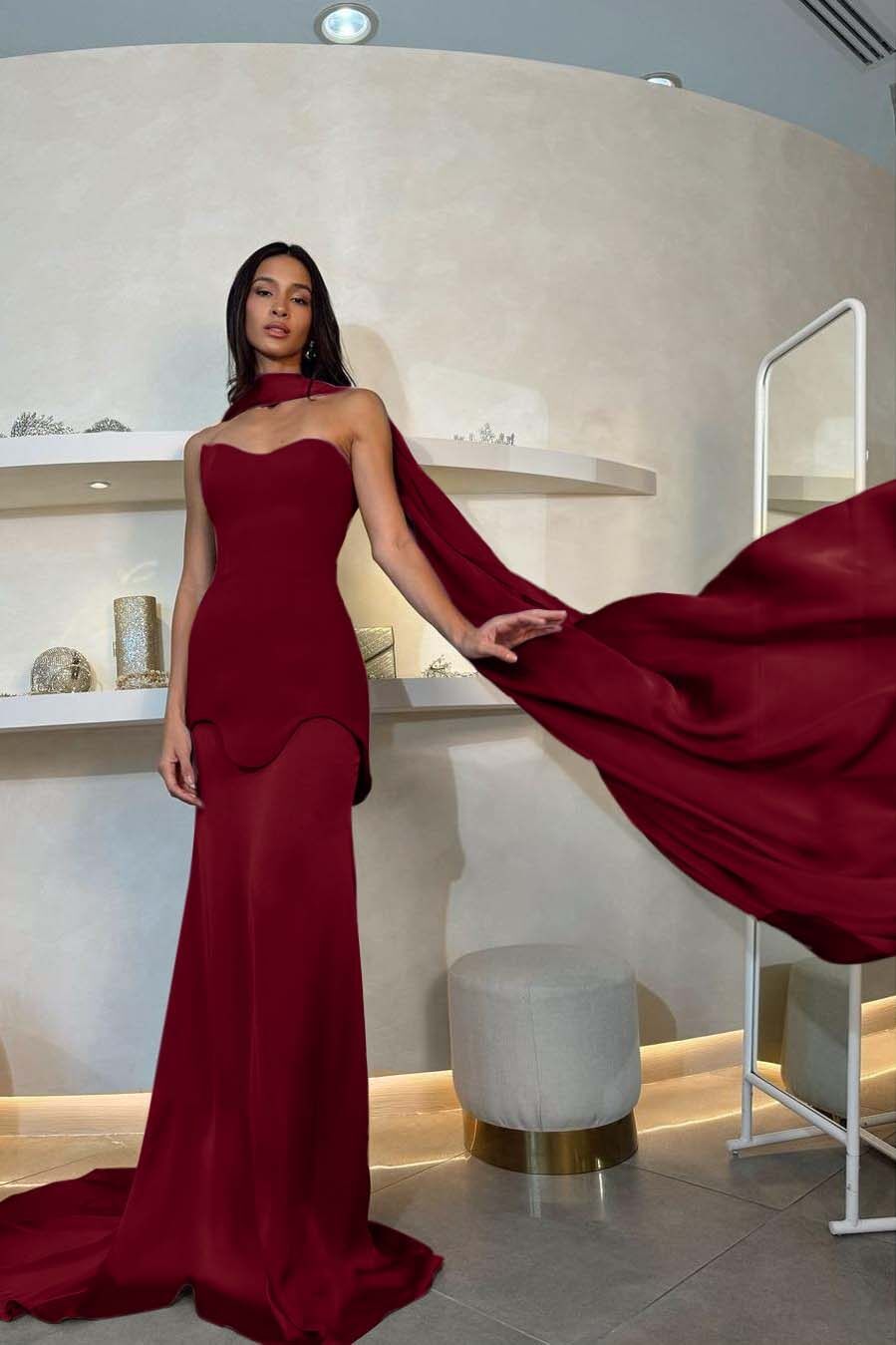 Halter Sleeveless Strapless Long Mermaid Prom Dress With Pleated