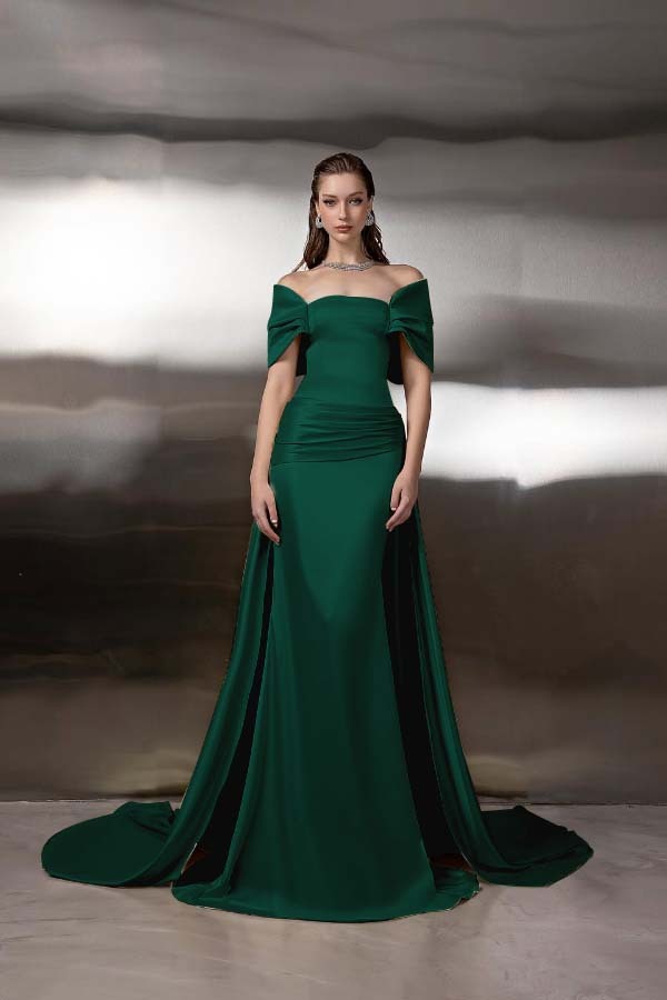 Off the Shoulder Sleeveless Long Mermaid Prom Dress With Pleated