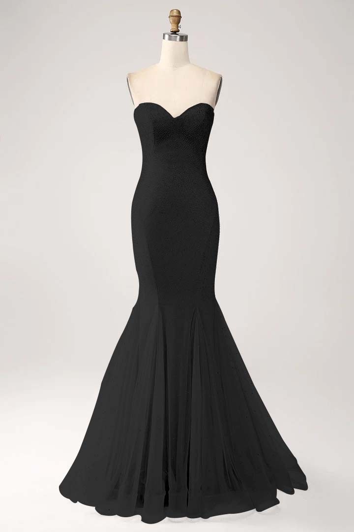 Strapless Sleeveless Long Mermaid Prom Dress With Beading Tulle