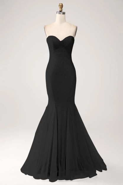 Strapless Sleeveless Long Mermaid Prom Dress With Beading Tulle