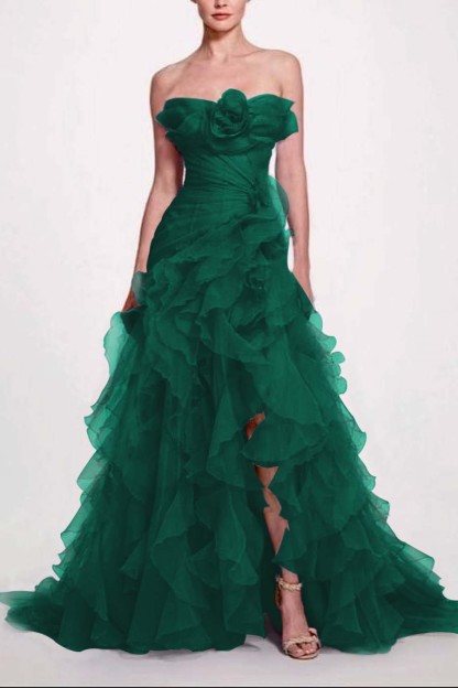 Strapless Sleeveless Long High Split Prom Dress With Pleated