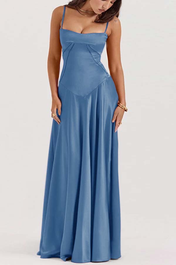 Spaghetti Strap Sleeveless Long Prom Dress With Pleated Ruffle