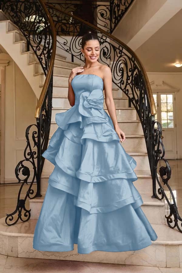 Chic Strapless Sleeveless Long Prom Dress With Pleated Ruffles