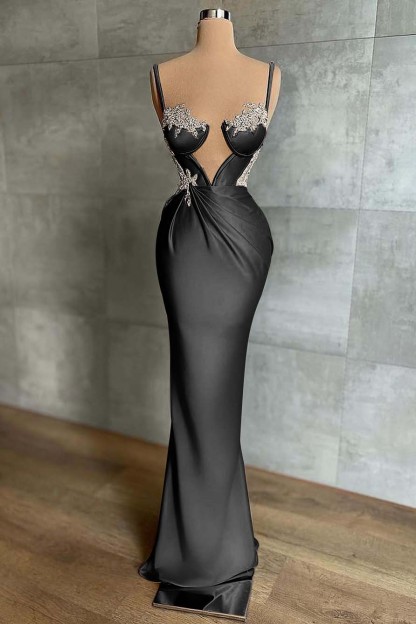 Pink Spaghetti Strap Mermaid Prom Dress Sleeveless With Appliques