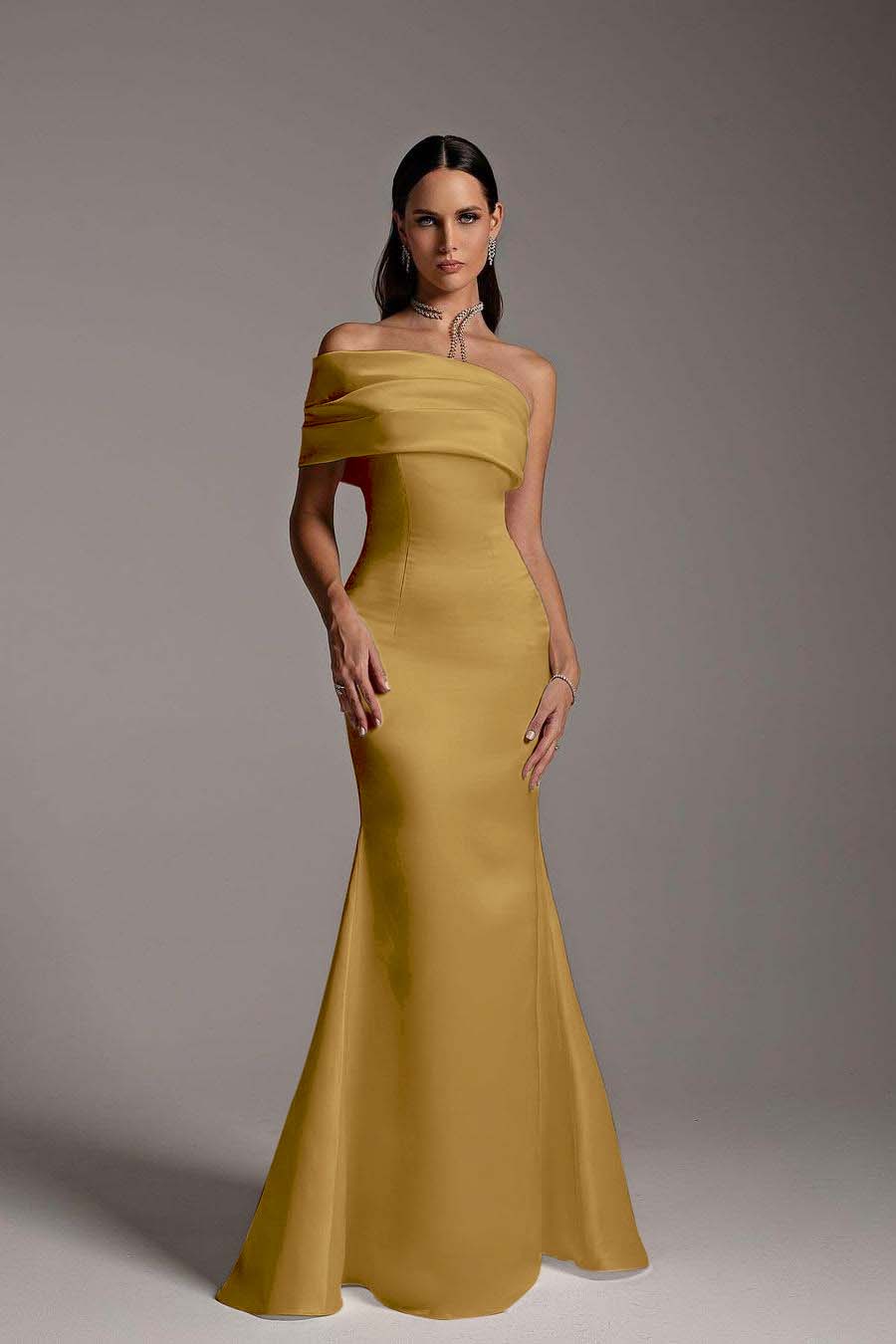 One Shoulder Sleeveless Mermaid Long Prom Dress With Ruffles