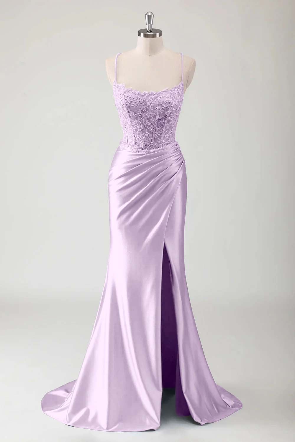 Spaghetti Strap Sleeveless Long High Split Prom Dress With Appliques