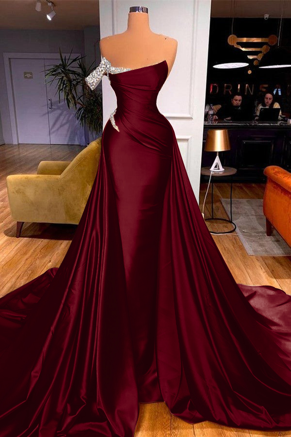 Sleeveless Beadings Mermaid Prom Dress One Shoulder With Detachable skirt