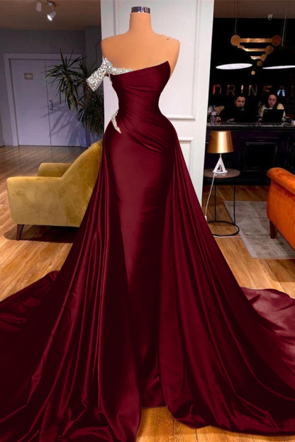 Sleeveless Beadings Mermaid Prom Dress One Shoulder With Detachable skirt