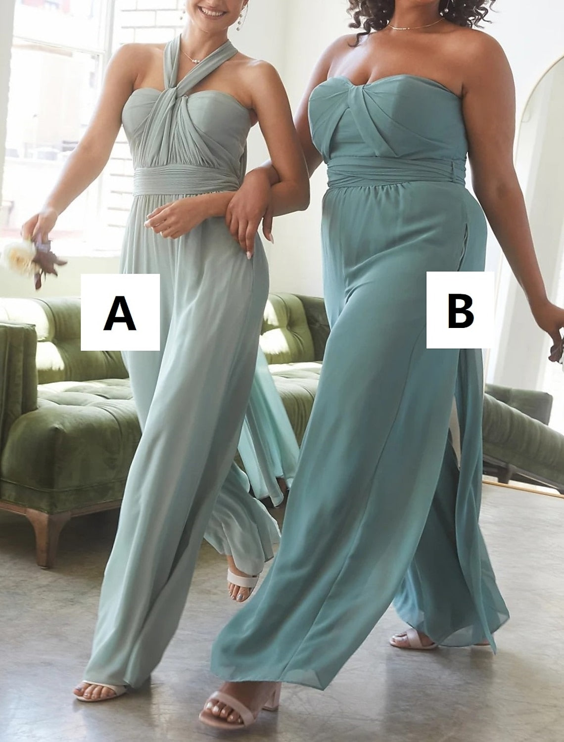 Long Halter Bridesmaid Jumpsuits in Floor-length Style