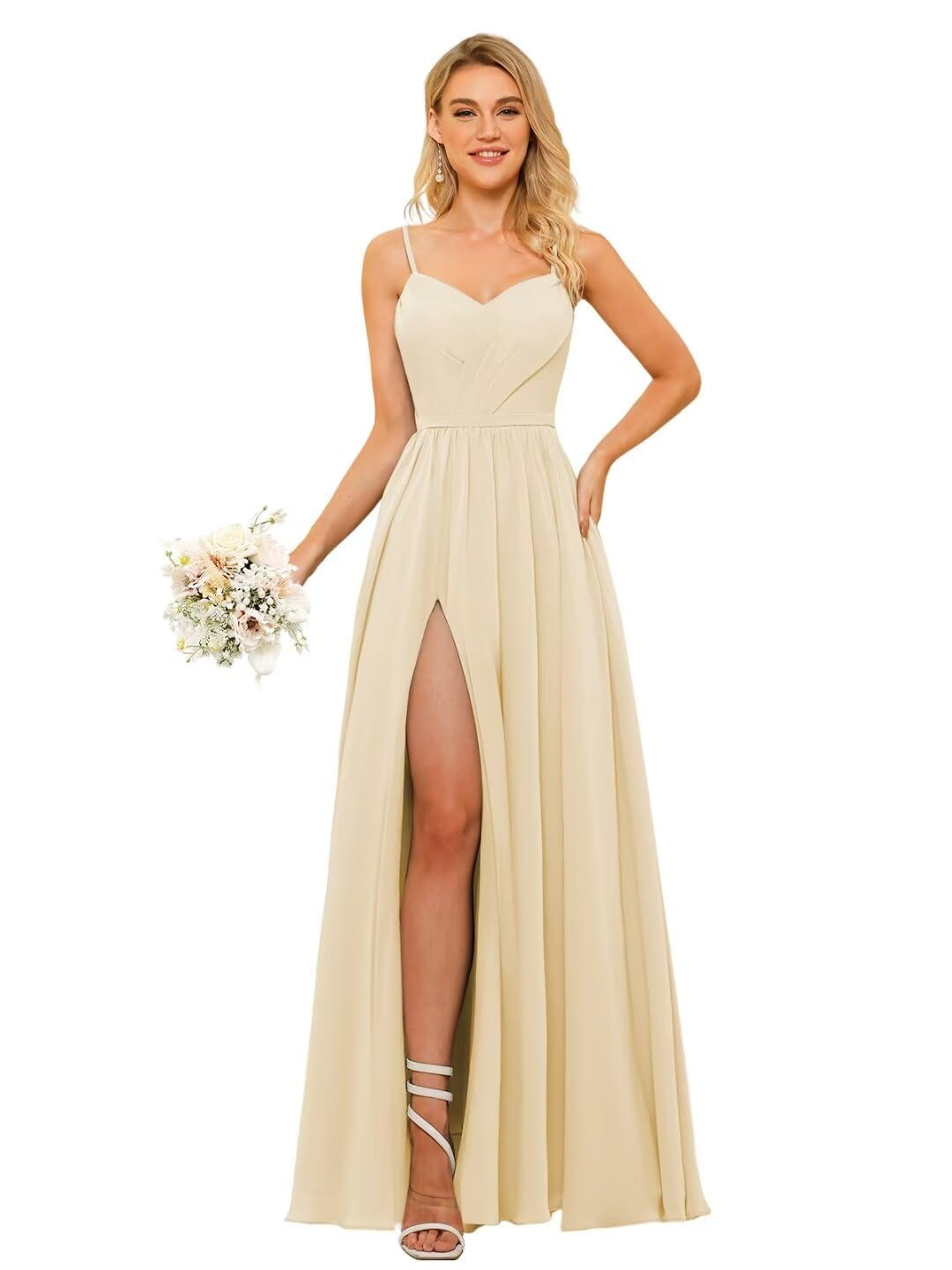 Floor-Length Sleeveless Square Neckline Chiffon Bridesmaid Dress in Princess/A-Line Style