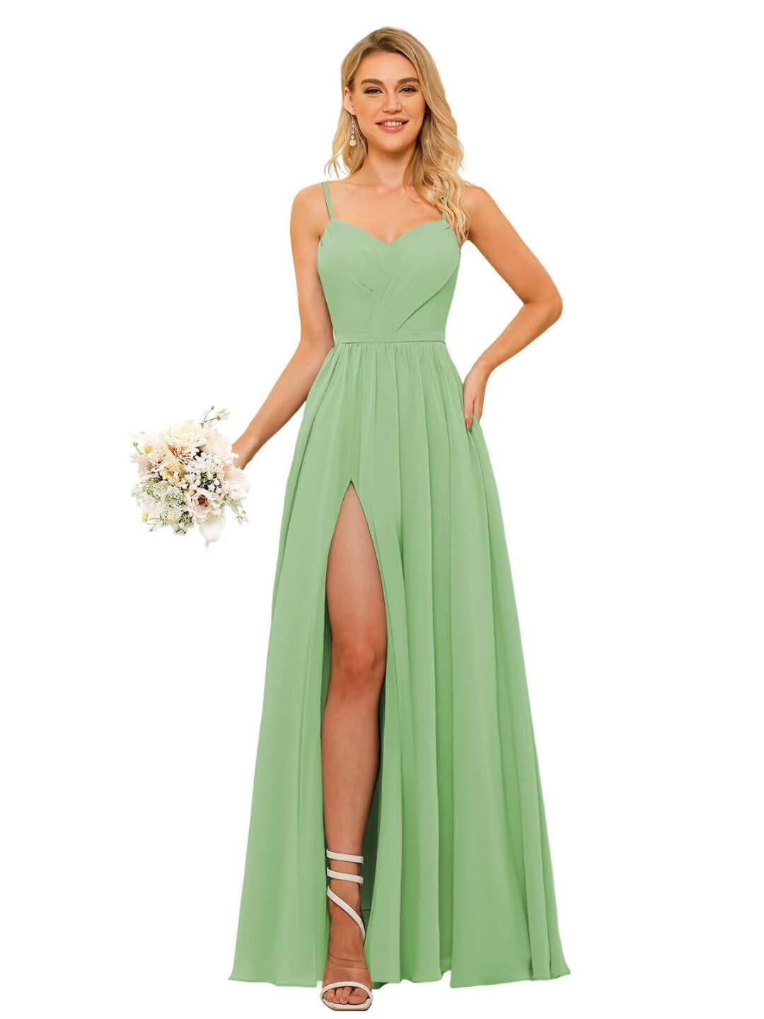Floor-Length Sleeveless Square Neckline Chiffon Bridesmaid Dress in Princess/A-Line Style