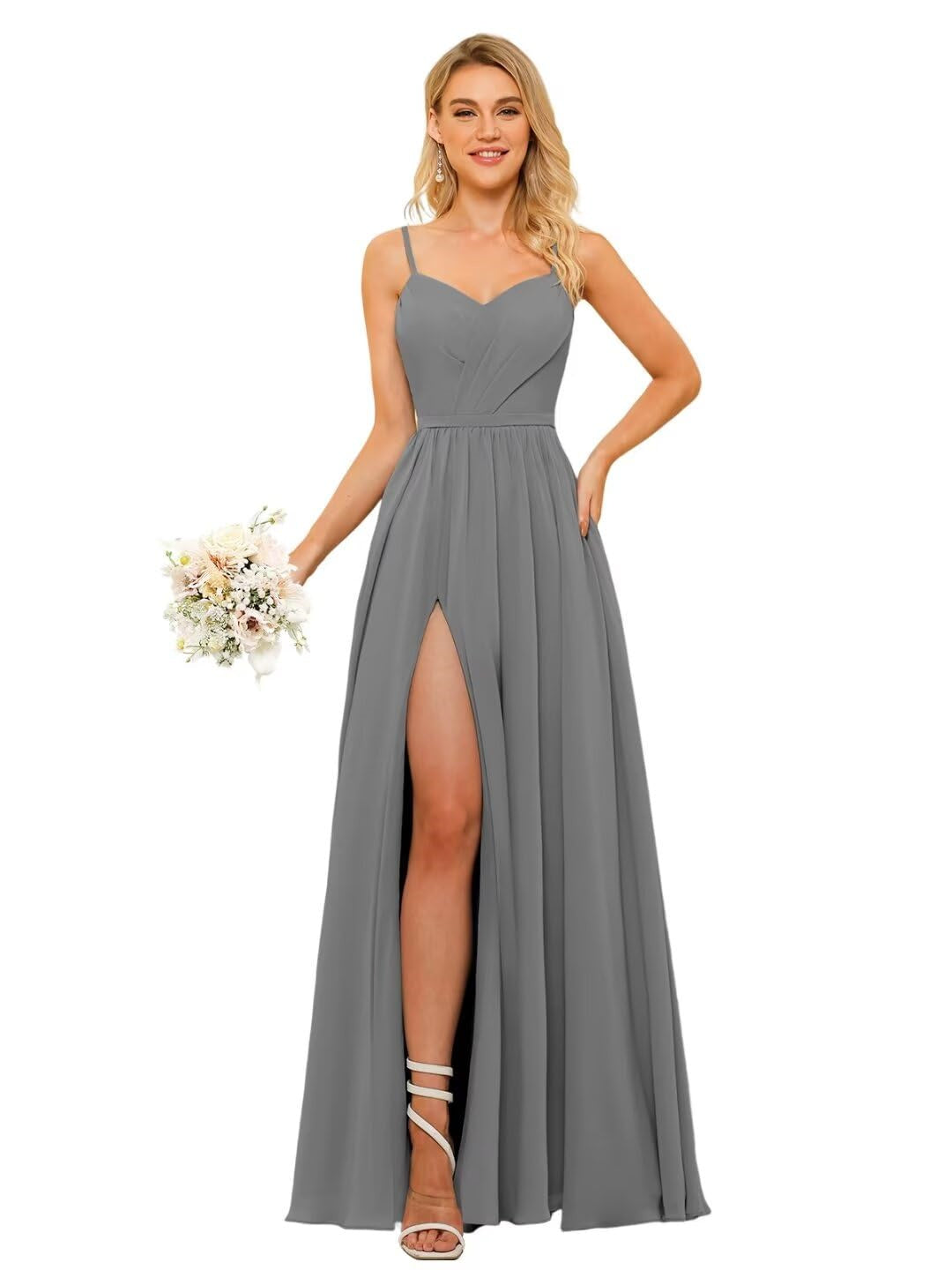 Floor-Length Sleeveless Square Neckline Chiffon Bridesmaid Dress in Princess/A-Line Style