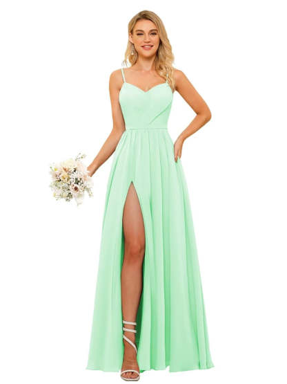 Floor-Length Sleeveless Square Neckline Chiffon Bridesmaid Dress in Princess/A-Line Style