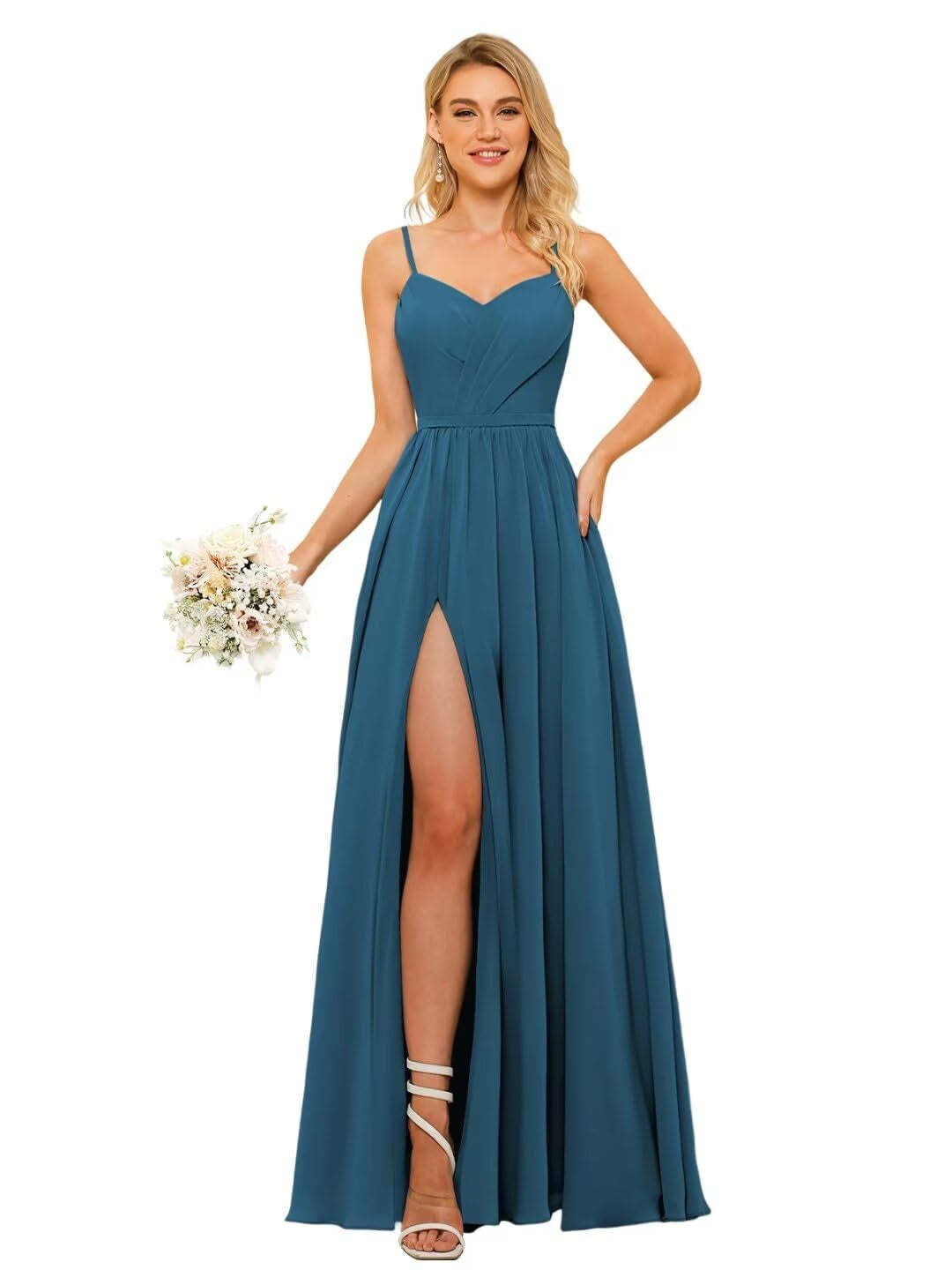Floor-Length Sleeveless Square Neckline Chiffon Bridesmaid Dress in Princess/A-Line Style