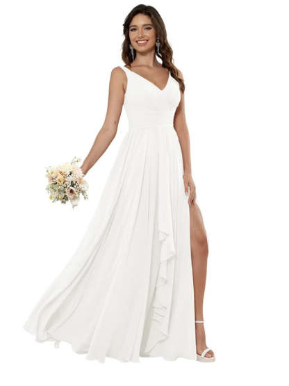 V-Neck Sleeveless Floor-Length Princess Chiffon Bridesmaid Dress in A-Line