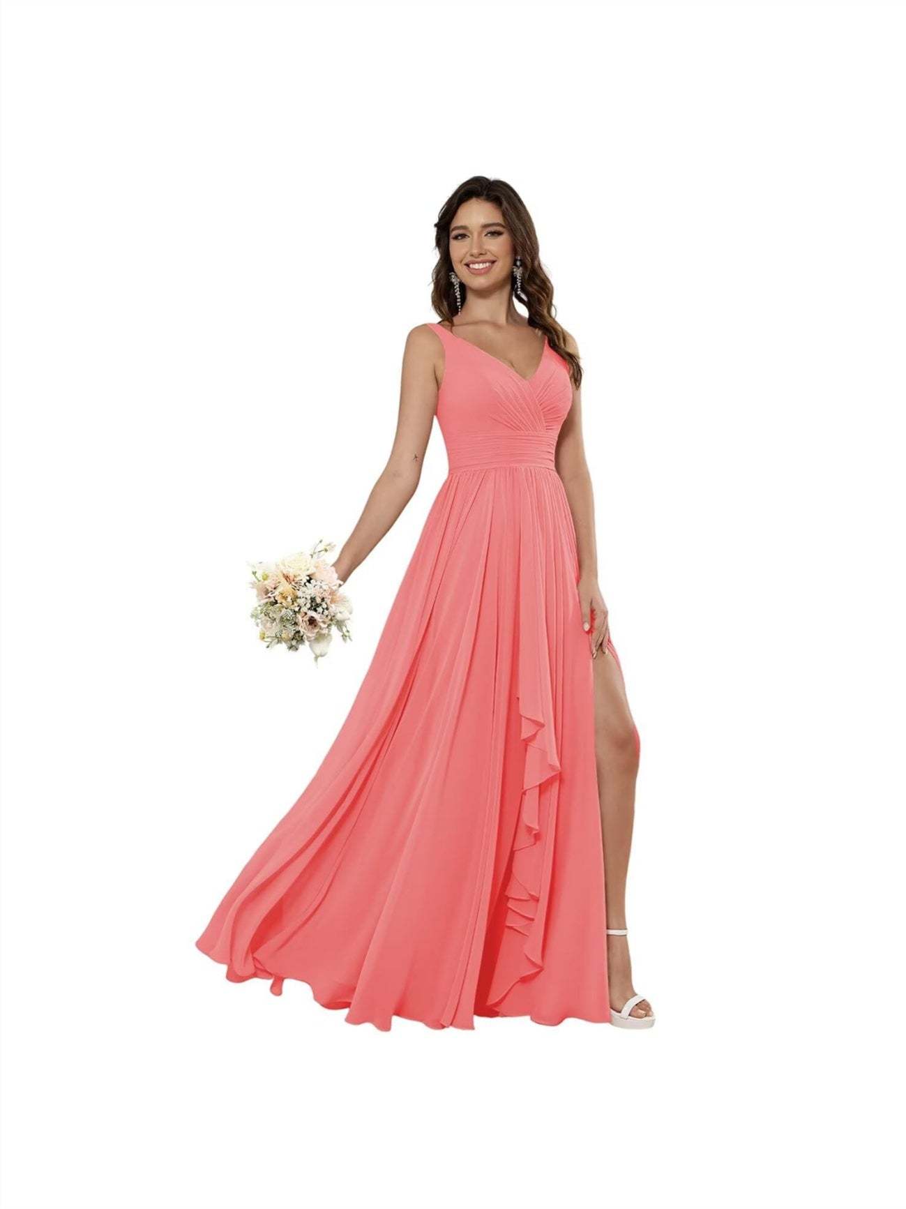 V-Neck Sleeveless Floor-Length Princess Chiffon Bridesmaid Dress in A-Line