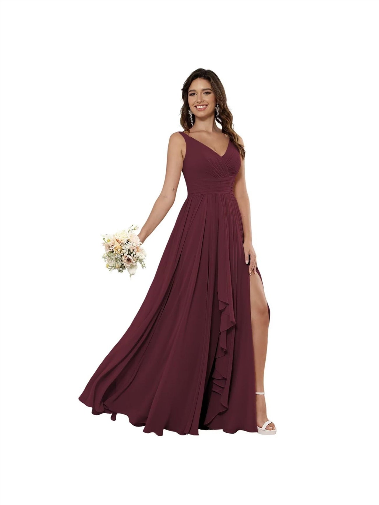 V-Neck Sleeveless Floor-Length Princess Chiffon Bridesmaid Dress in A-Line