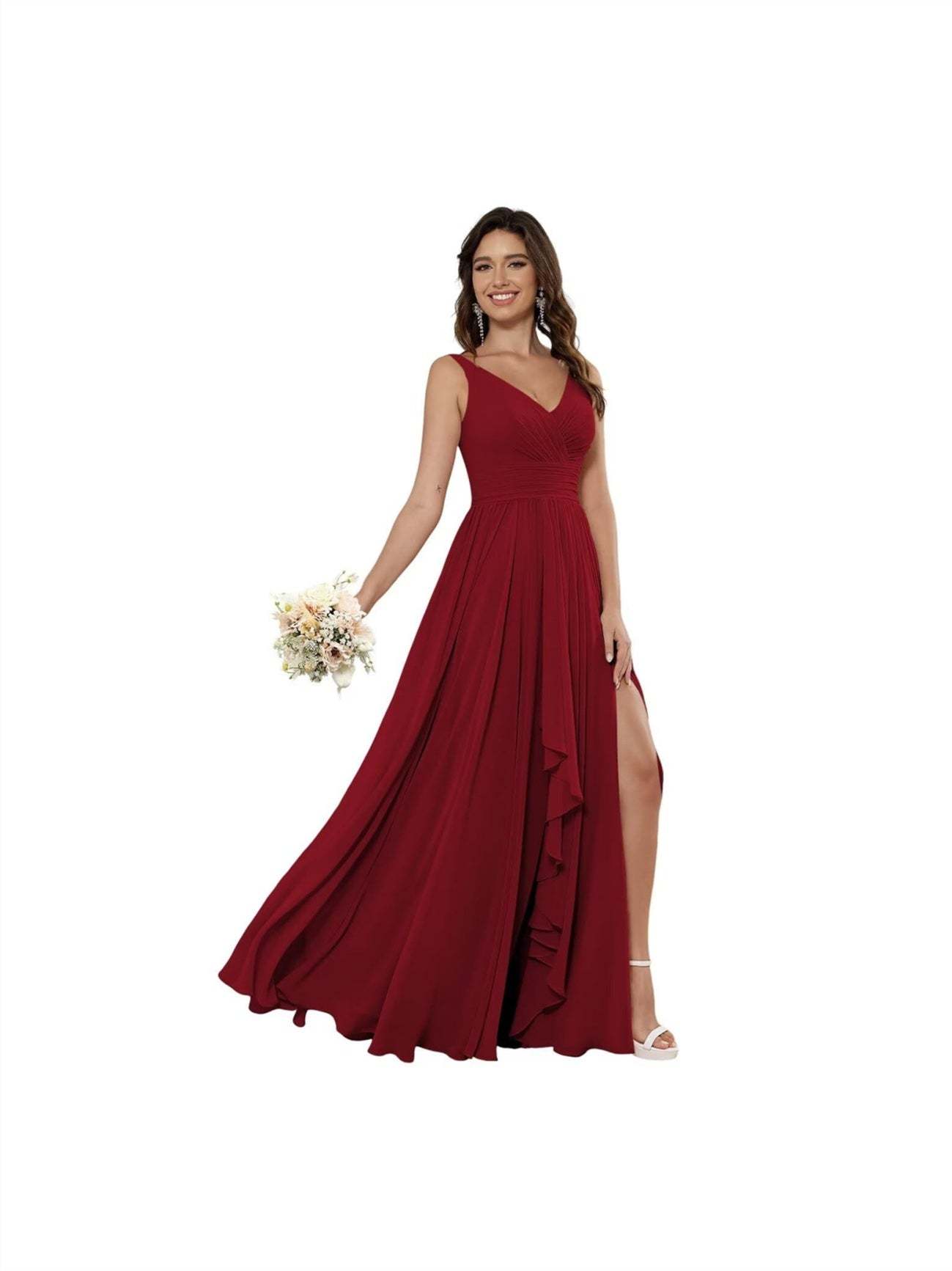 V-Neck Sleeveless Floor-Length Princess Chiffon Bridesmaid Dress in A-Line