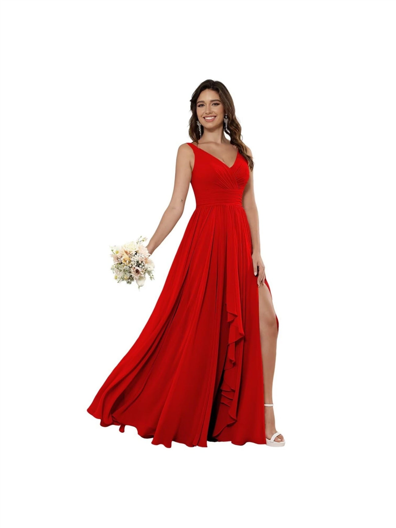 V-Neck Sleeveless Floor-Length Princess Chiffon Bridesmaid Dress in A-Line