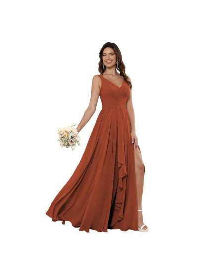 V-Neck Sleeveless Floor-Length Princess Chiffon Bridesmaid Dress in A-Line