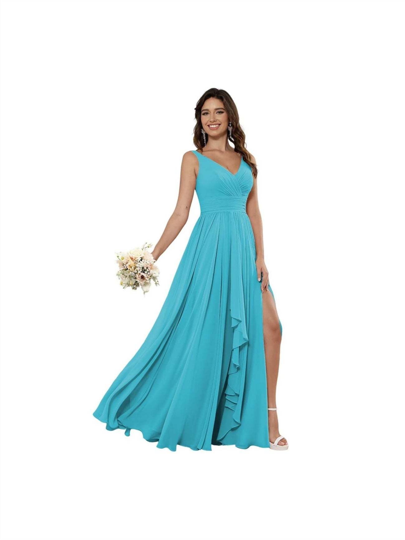 V-Neck Sleeveless Floor-Length Princess Chiffon Bridesmaid Dress in A-Line