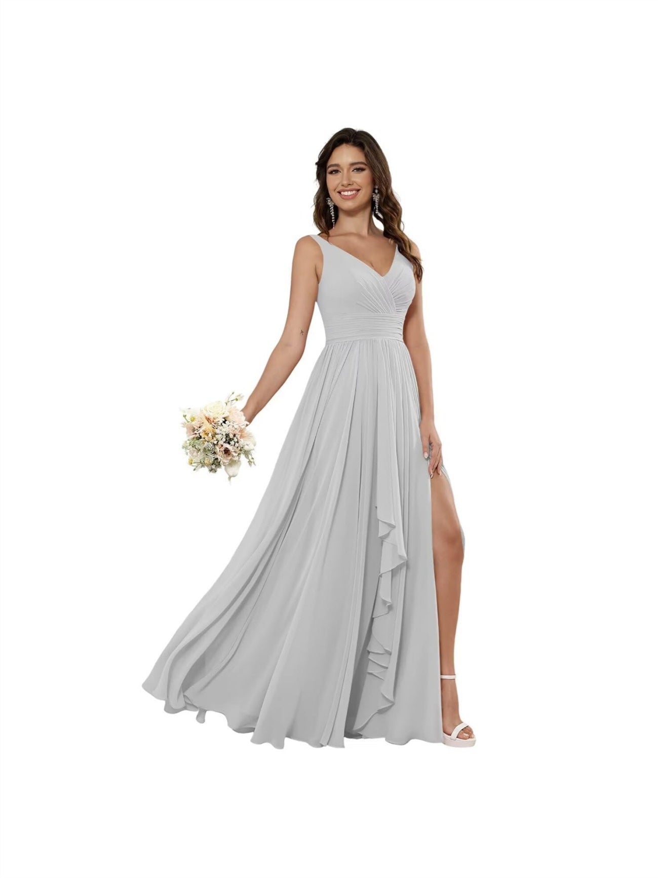 V-Neck Sleeveless Floor-Length Princess Chiffon Bridesmaid Dress in A-Line