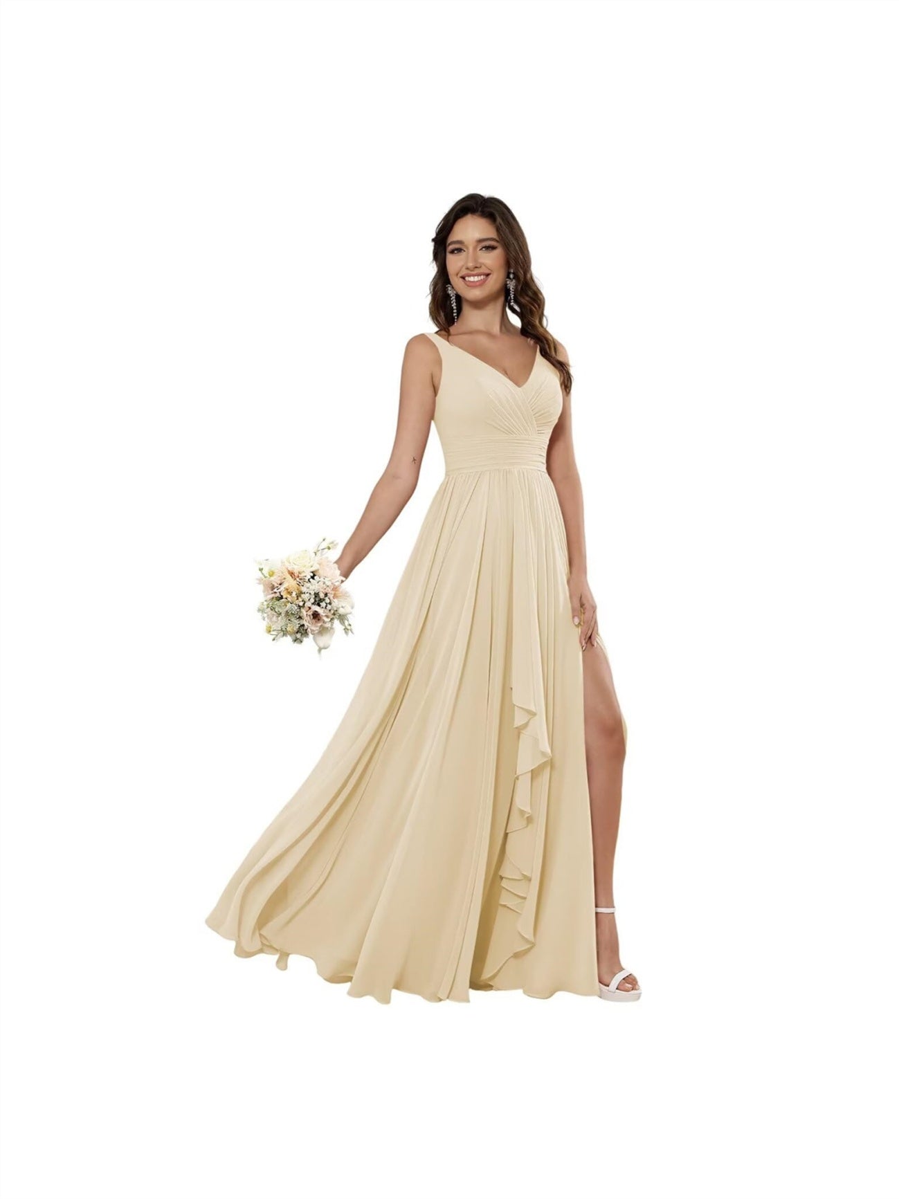 V-Neck Sleeveless Floor-Length Princess Chiffon Bridesmaid Dress in A-Line