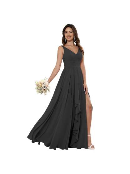 V-Neck Sleeveless Floor-Length Princess Chiffon Bridesmaid Dress in A-Line