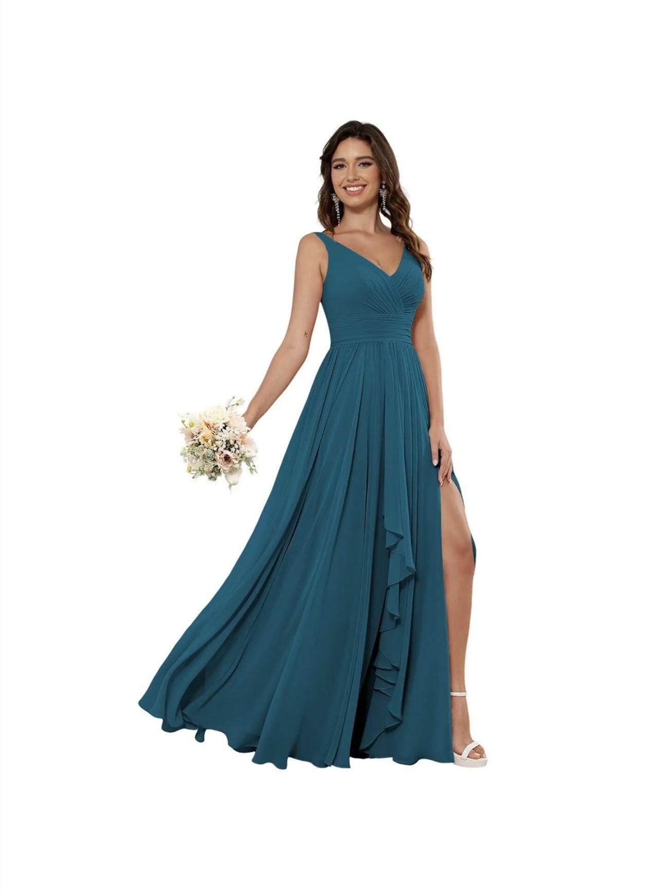 V-Neck Sleeveless Floor-Length Princess Chiffon Bridesmaid Dress in A-Line