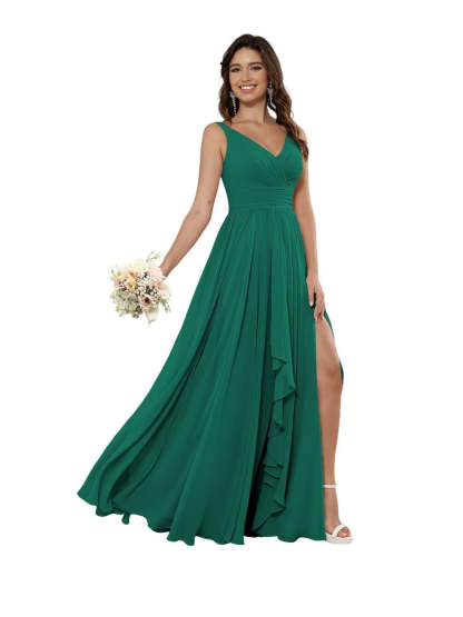 V-Neck Sleeveless Floor-Length Princess Chiffon Bridesmaid Dress in A-Line