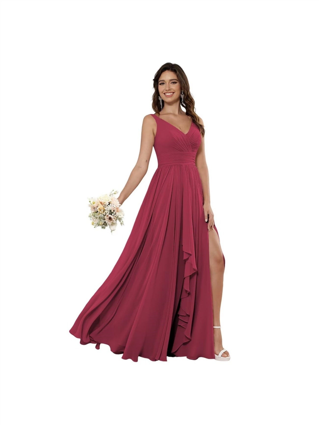 V-Neck Sleeveless Floor-Length Princess Chiffon Bridesmaid Dress in A-Line