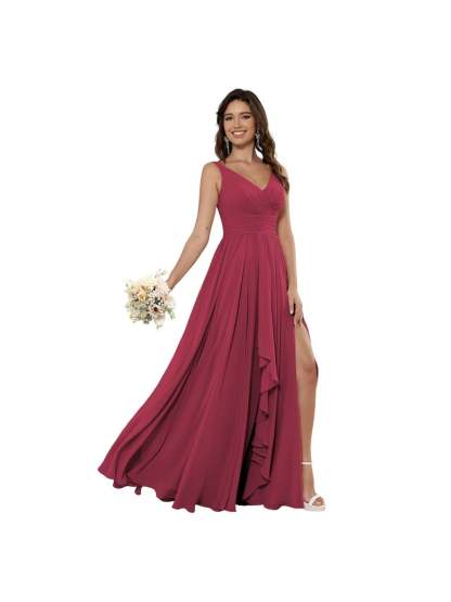 V-Neck Sleeveless Floor-Length Princess Chiffon Bridesmaid Dress in A-Line