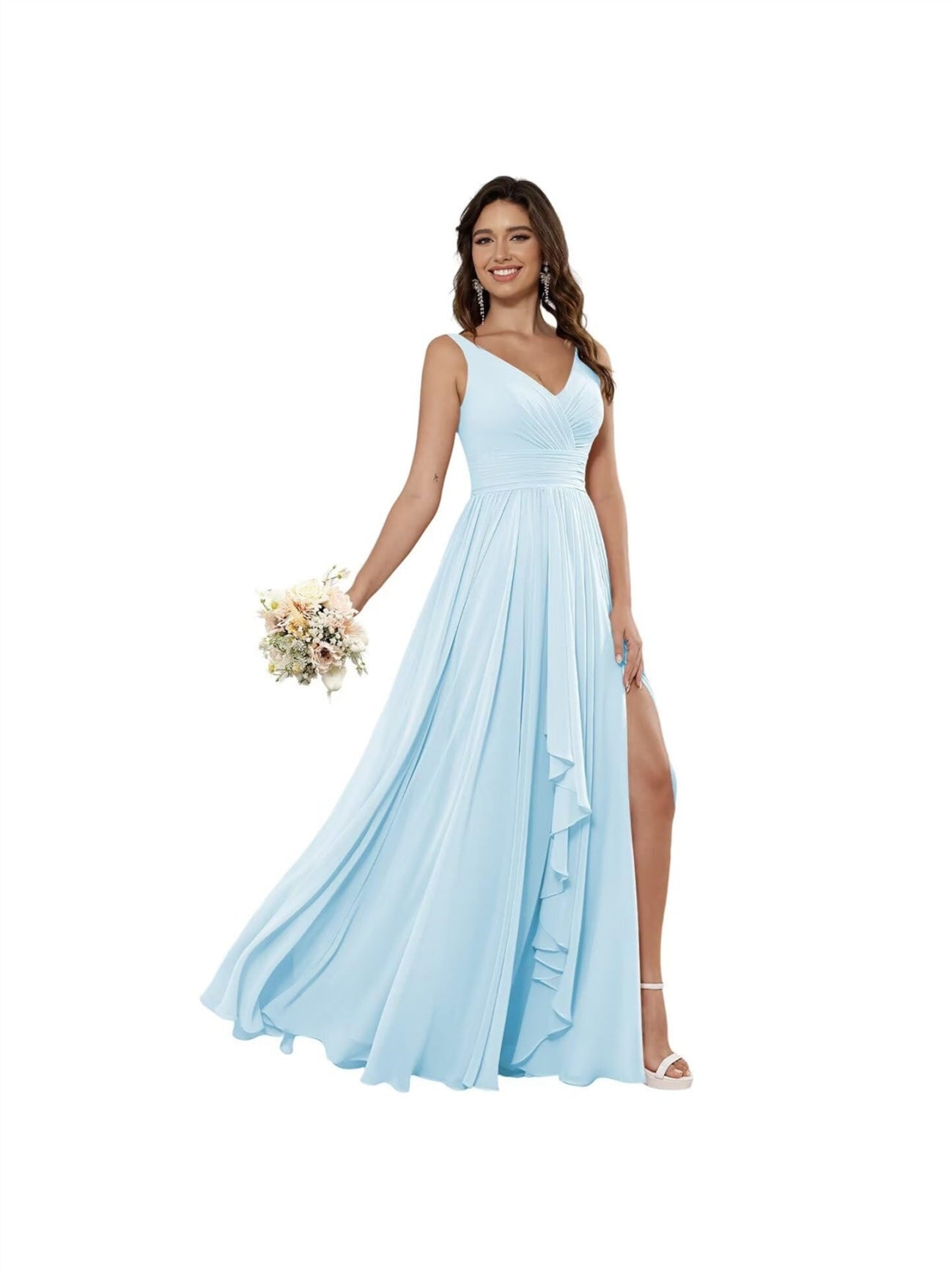 V-Neck Sleeveless Floor-Length Princess Chiffon Bridesmaid Dress in A-Line