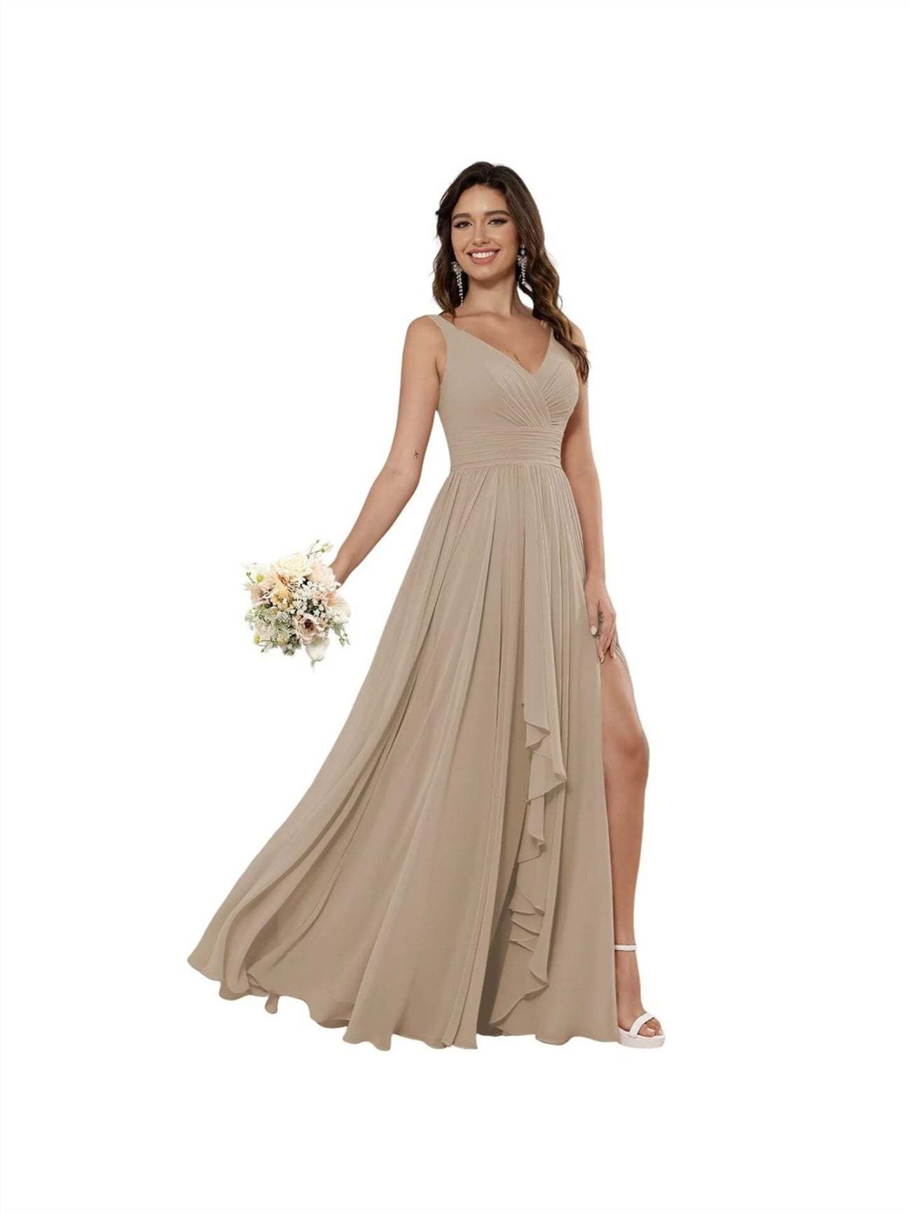 V-Neck Sleeveless Floor-Length Princess Chiffon Bridesmaid Dress in A-Line