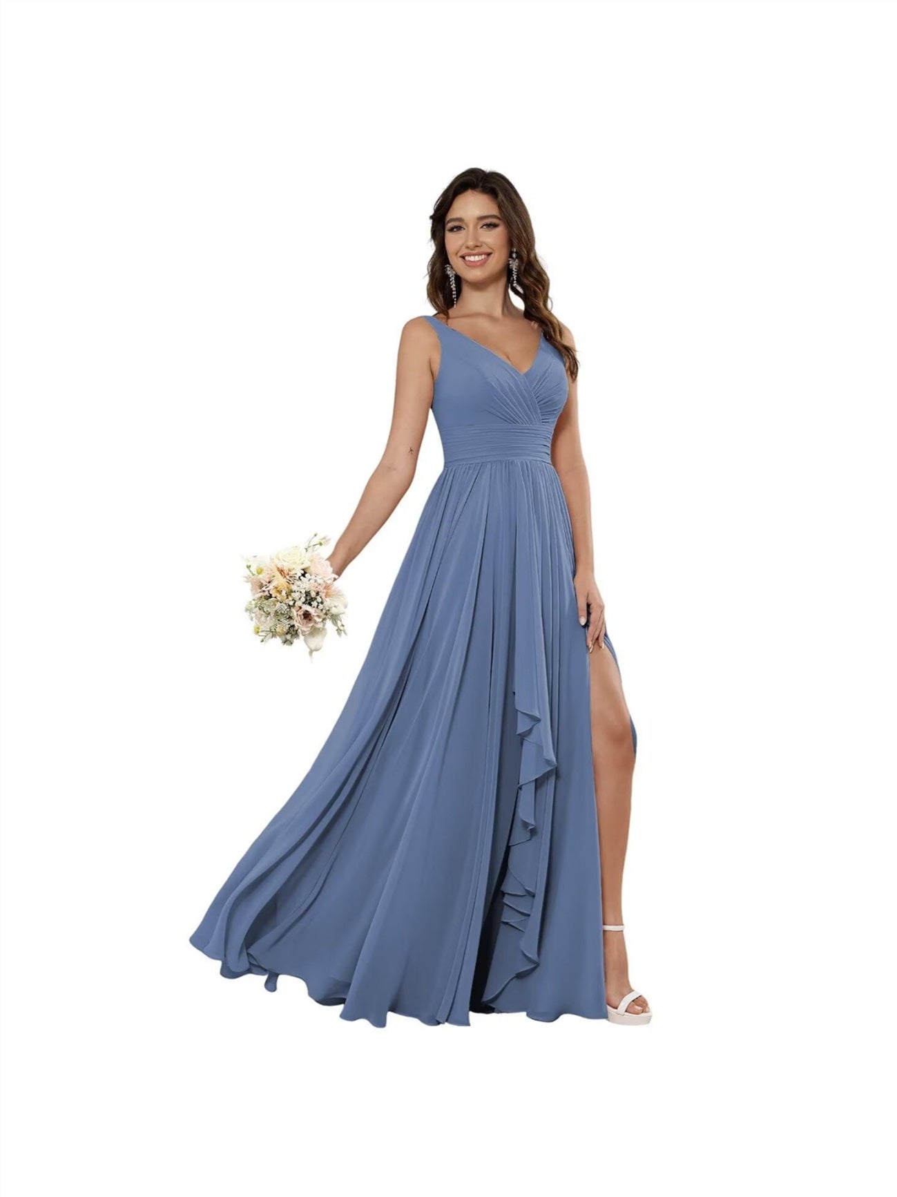 V-Neck Sleeveless Floor-Length Princess Chiffon Bridesmaid Dress in A-Line