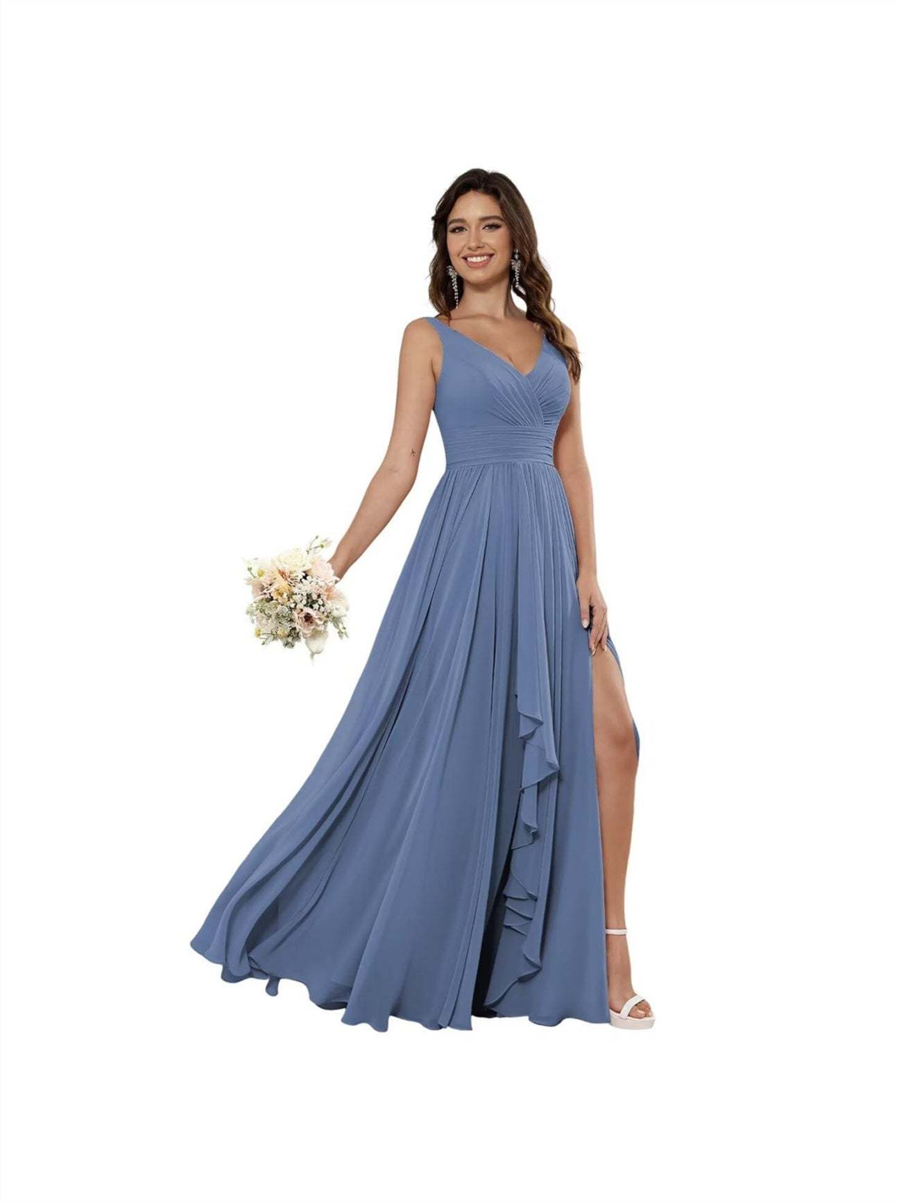 V-Neck Sleeveless Floor-Length Princess Chiffon Bridesmaid Dress in A-Line