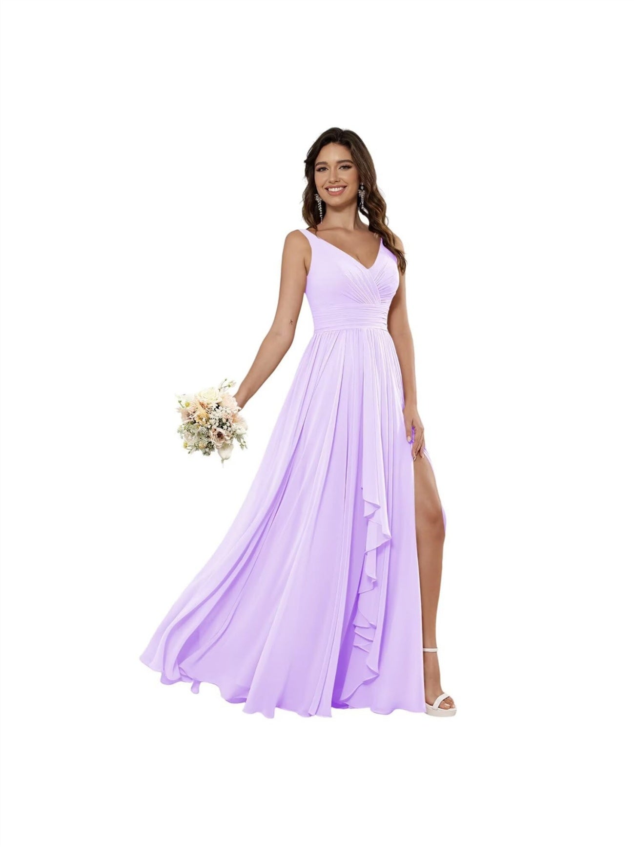 V-Neck Sleeveless Floor-Length Princess Chiffon Bridesmaid Dress in A-Line