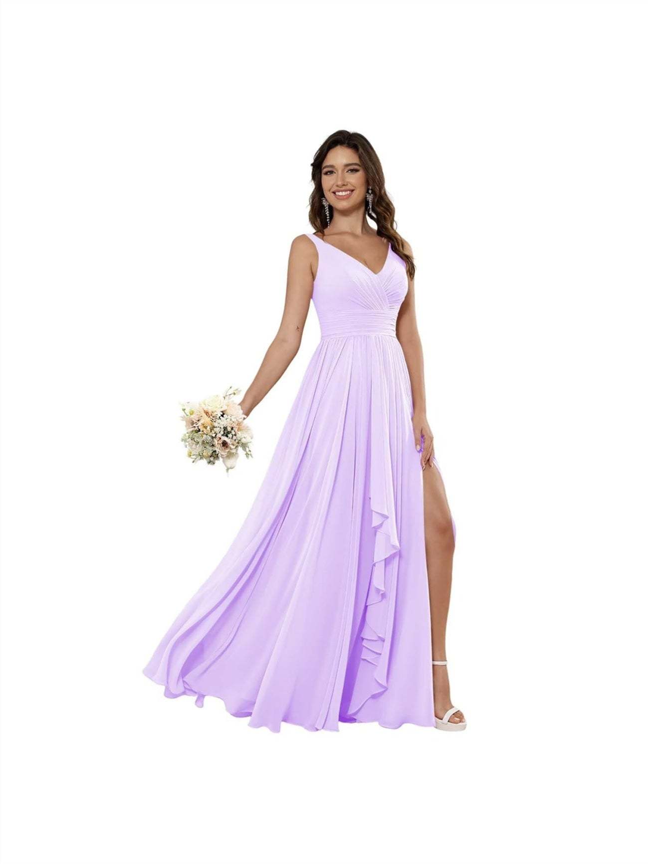 V-Neck Sleeveless Floor-Length Princess Chiffon Bridesmaid Dress in A-Line
