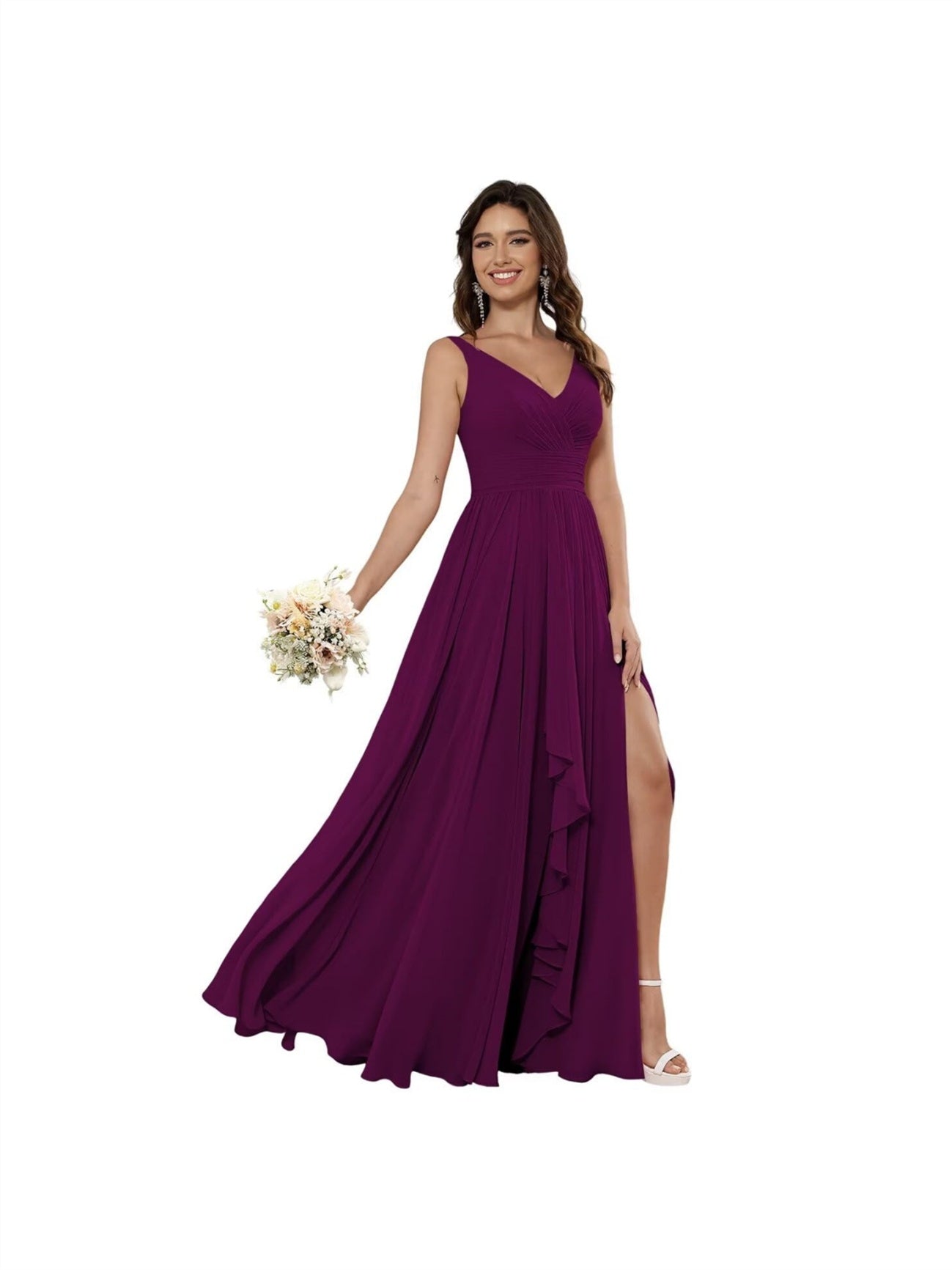 V-Neck Sleeveless Floor-Length Princess Chiffon Bridesmaid Dress in A-Line