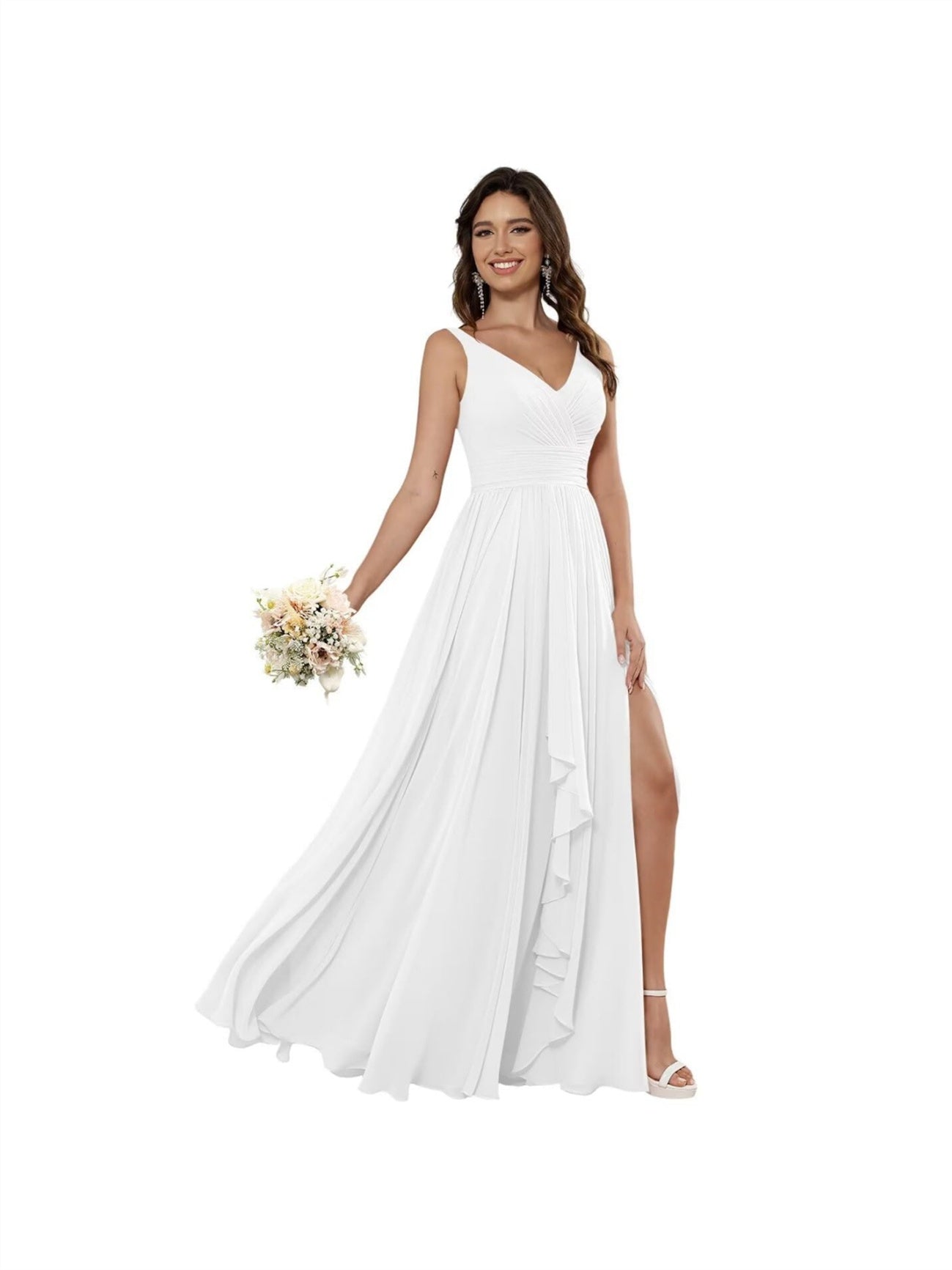 V-Neck Sleeveless Floor-Length Princess Chiffon Bridesmaid Dress in A-Line