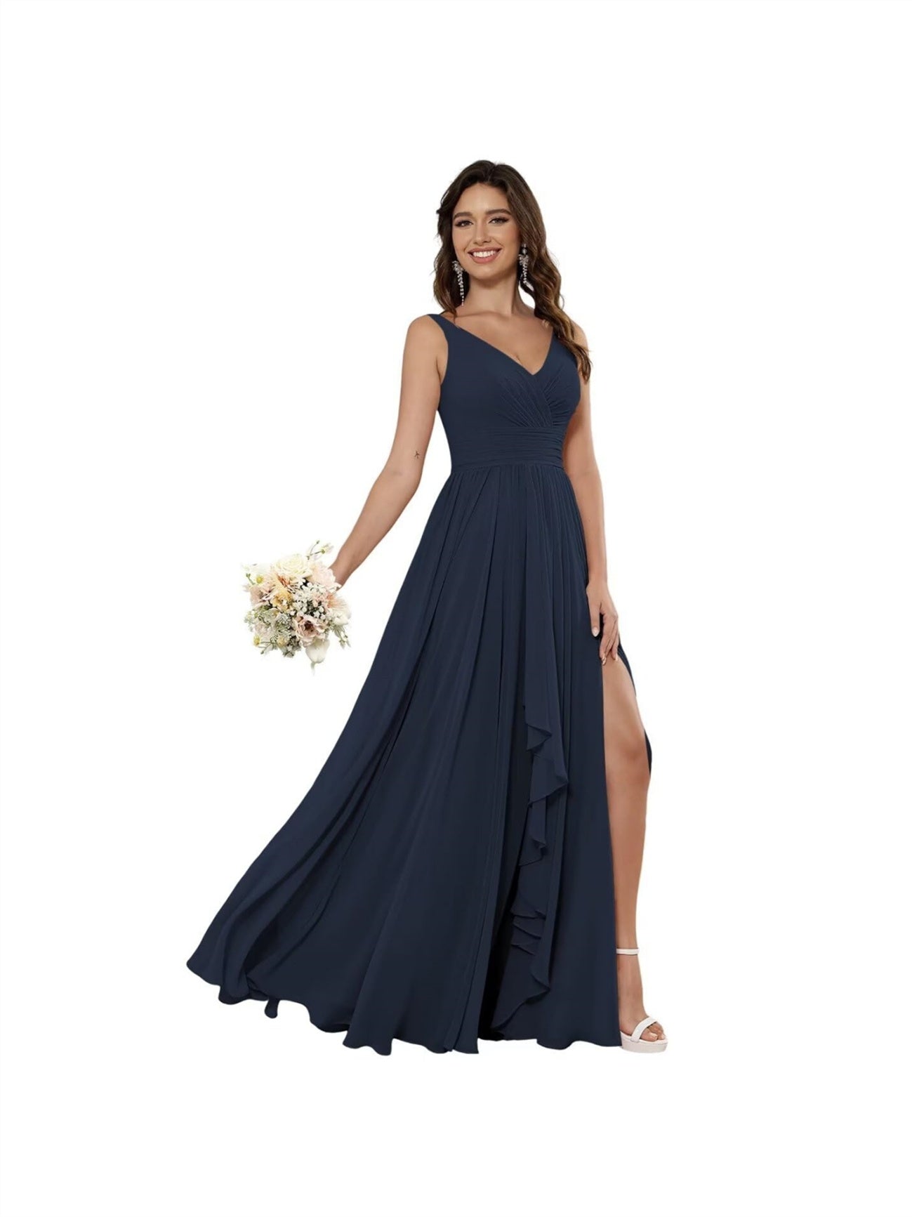 V-Neck Sleeveless Floor-Length Princess Chiffon Bridesmaid Dress in A-Line