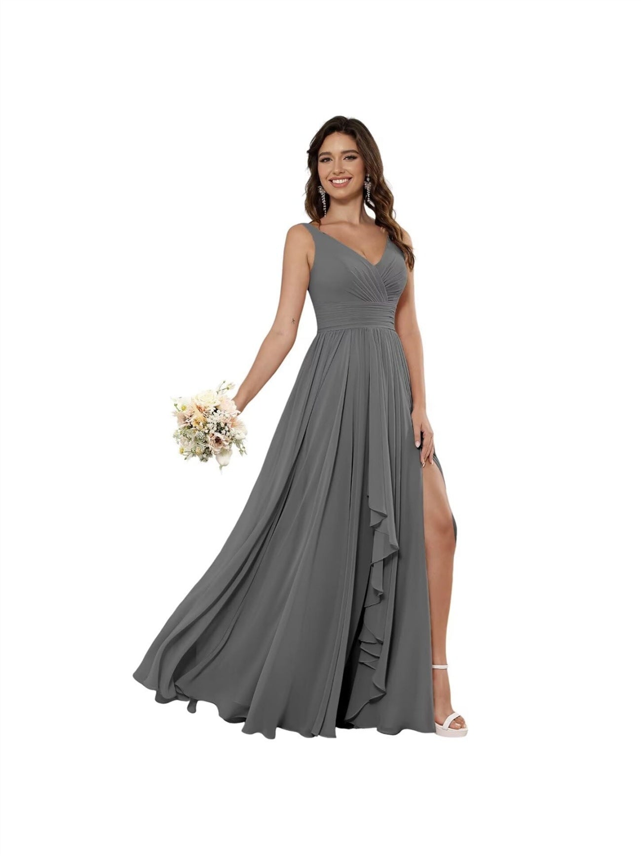 V-Neck Sleeveless Floor-Length Princess Chiffon Bridesmaid Dress in A-Line