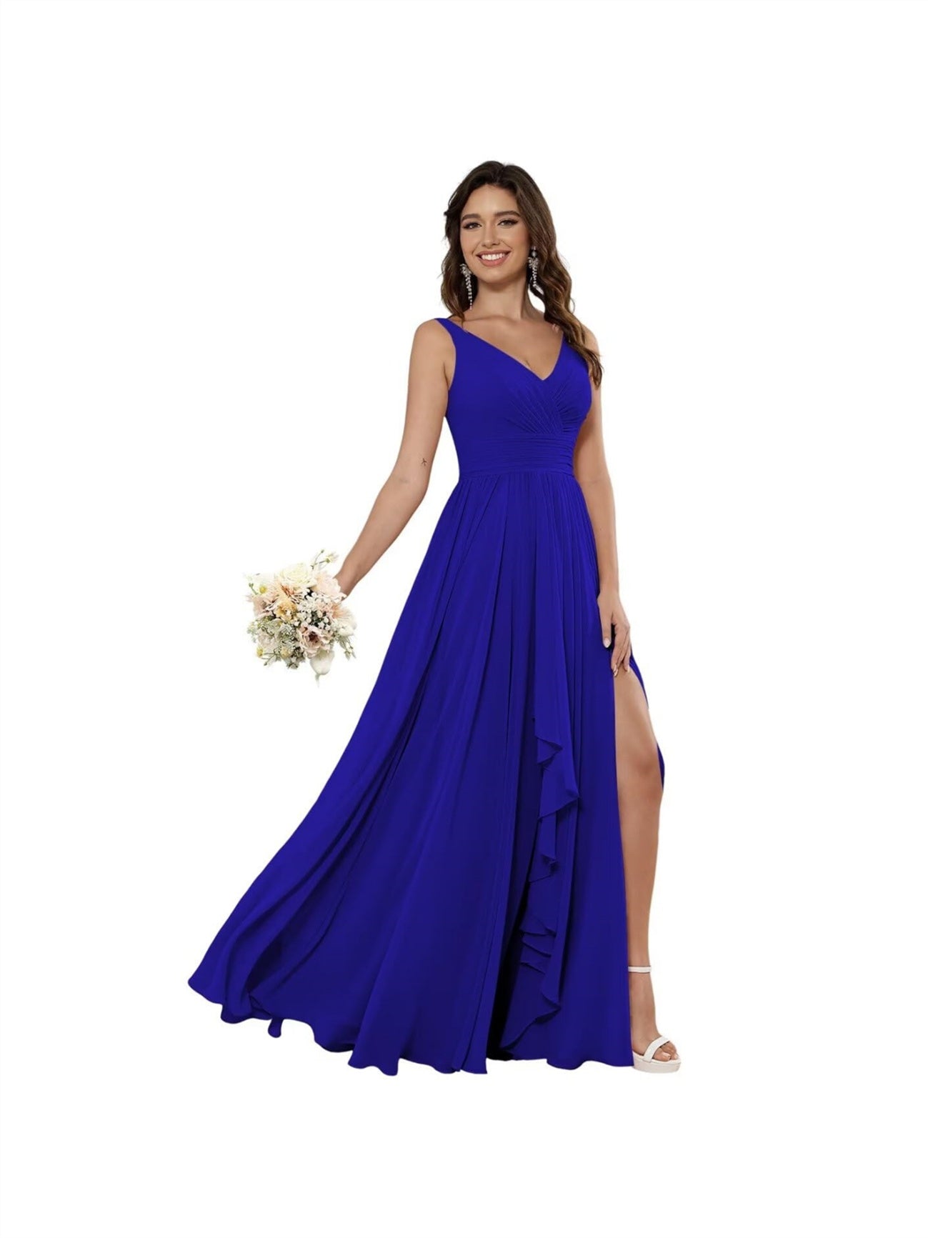 V-Neck Sleeveless Floor-Length Princess Chiffon Bridesmaid Dress in A-Line