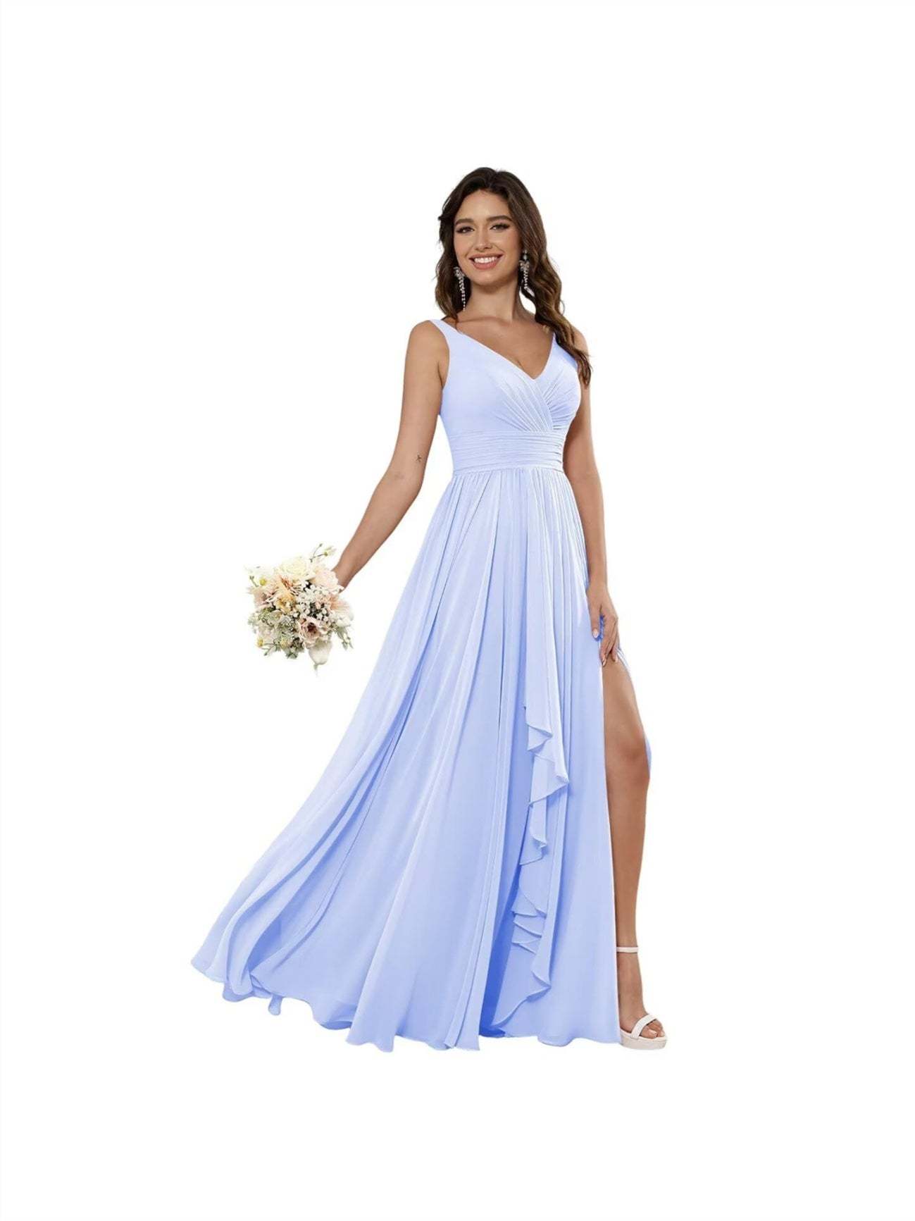 V-Neck Sleeveless Floor-Length Princess Chiffon Bridesmaid Dress in A-Line