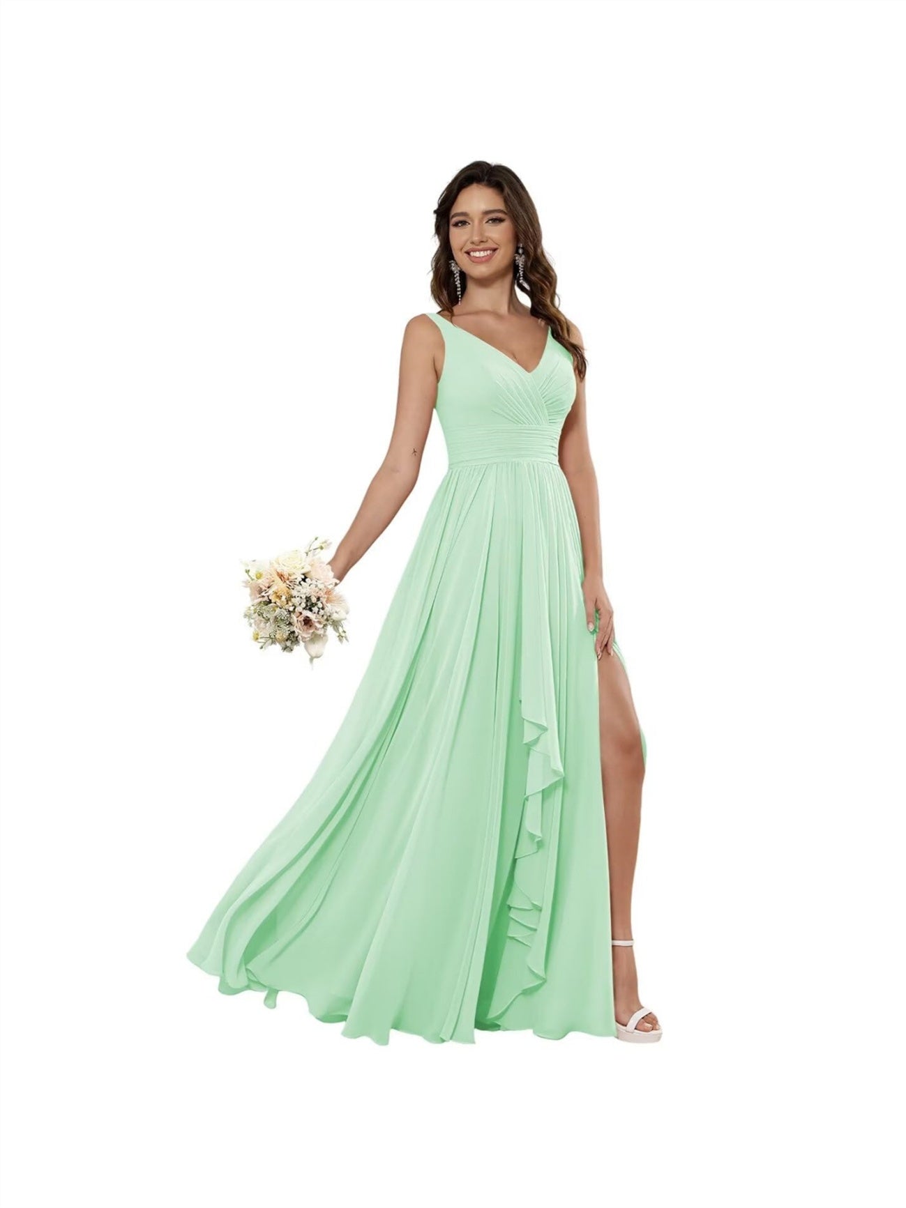 V-Neck Sleeveless Floor-Length Princess Chiffon Bridesmaid Dress in A-Line