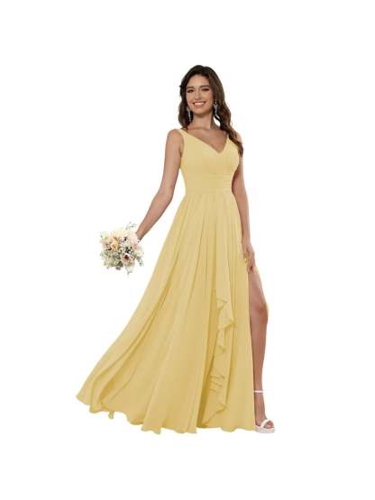 V-Neck Sleeveless Floor-Length Princess Chiffon Bridesmaid Dress in A-Line