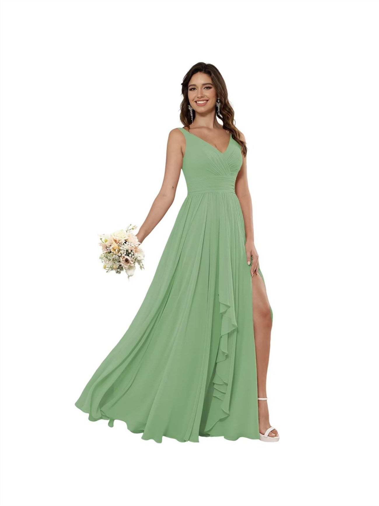 V-Neck Sleeveless Floor-Length Princess Chiffon Bridesmaid Dress in A-Line